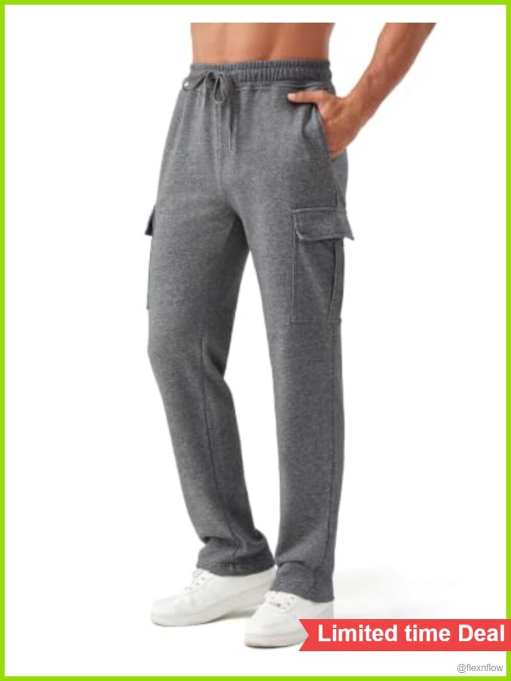Tall Men's Cargo Sweatpants 35 Inseam Straight Leg Cotton Blend Pockets